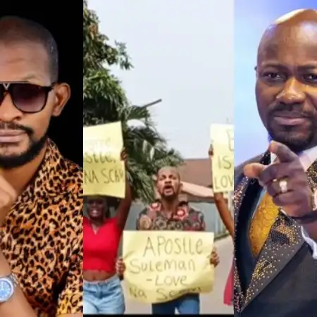 “Love Na Scam” – Uche Maduagwu Stages Protest Against Apostle Suleman’s Sermon on Love
